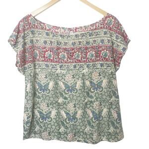 Holly Stalder Boho Blouse Box Cut Floral Cottagecore Print Scroop Neck Large